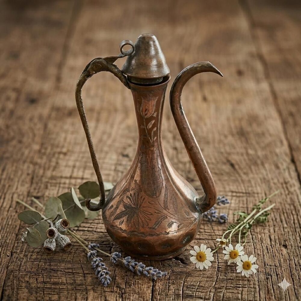 Vintage Brass Ewer Small Floral Pitcher Moody Victorian Table Decor Gift Ready